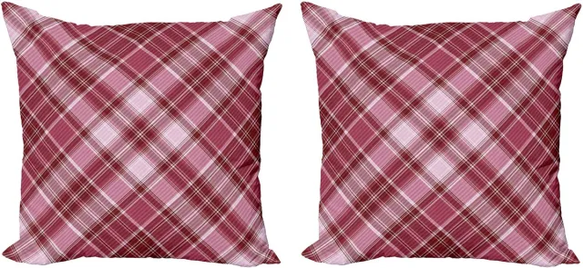ABAKUHAUS Geruite decoratieve kussenhoes, 2 stuks, diagonale ruit, 50x50 cm, gedroogde roos wit
