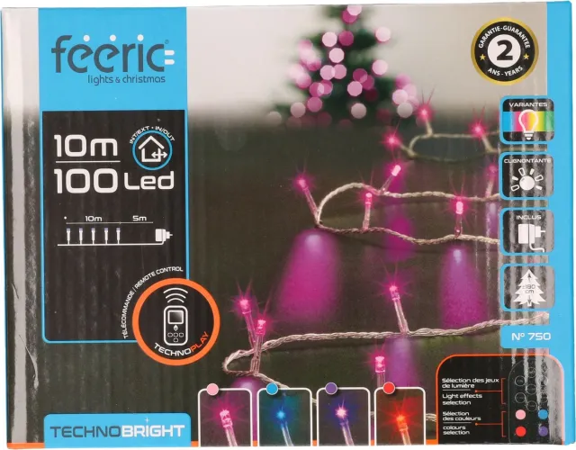 Feeric lights & Christmas Feeric lights Feestverlichting - multi- 100 leds - 10 m - transparant snoer - lichtsnoer
