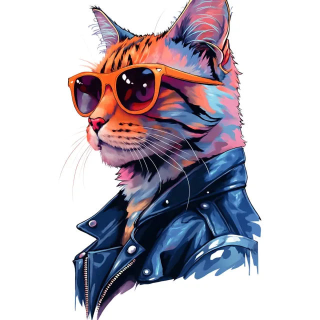 cool cat Neon Rebel Poster (A4, glanzend fotopapier) Multi-colour