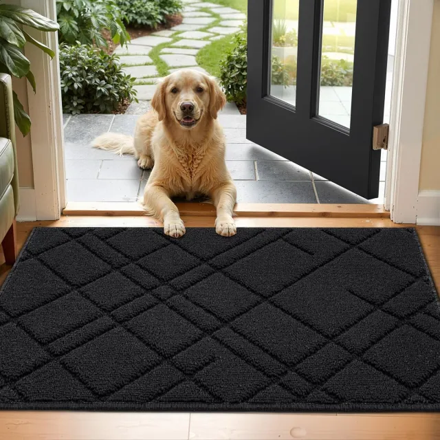 Famanu Deurmat binnen, 50 x 80 cm, absorberend en wasbaar, antislip diamantpatroon voor entree en achterdeur Zwart