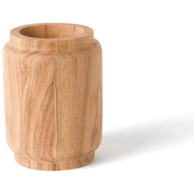 Winq Mooie Houten Vaas -gemaakt van Acaciahout - geschikt voor kunstbloemen of droogbloemen- 13x17cm naturel