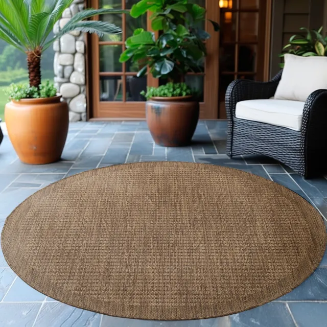 Muratap Tapijtenloods Solid Binnen en Buiten - Rond Vloerkleed - Indoor & Outdoor - Laagpolig Effen - Bruin Beige- 120 CM ROND