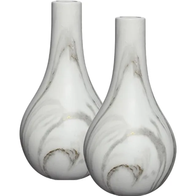 Ideas 4 Seasons Idea4seasons Bloemenvaas Dazzle - 2x - marmer look - Wit/goud - Keramiek - D14 cm x H26 cm - vaas