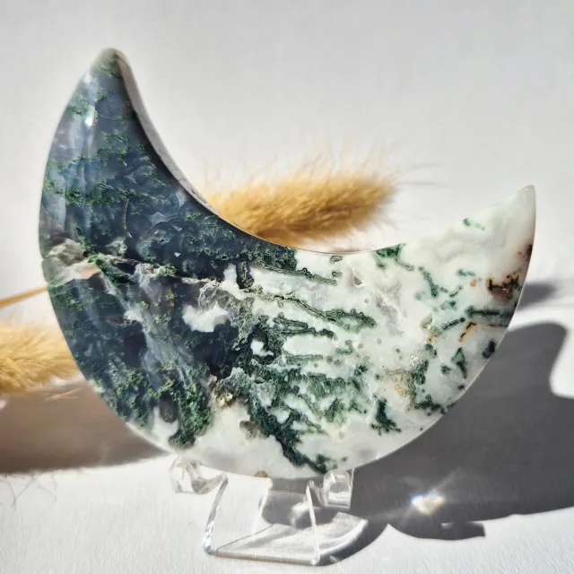 Moonlight Gemstones Edelsteen Mosagaat Maan op Standaard (Druzy & Patronen) Agaat - #324 10-12cm Meerkleurig
