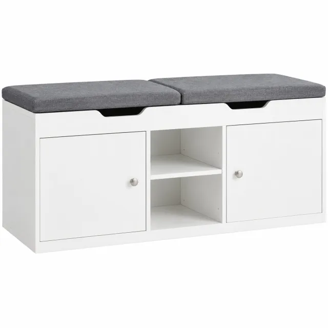 Prime Homely Prime Home Schoenenkist - Schoenenbank - Schoenenopbergruimte - Met twee zitkussens - 100 x 34 x 48cm - Wit