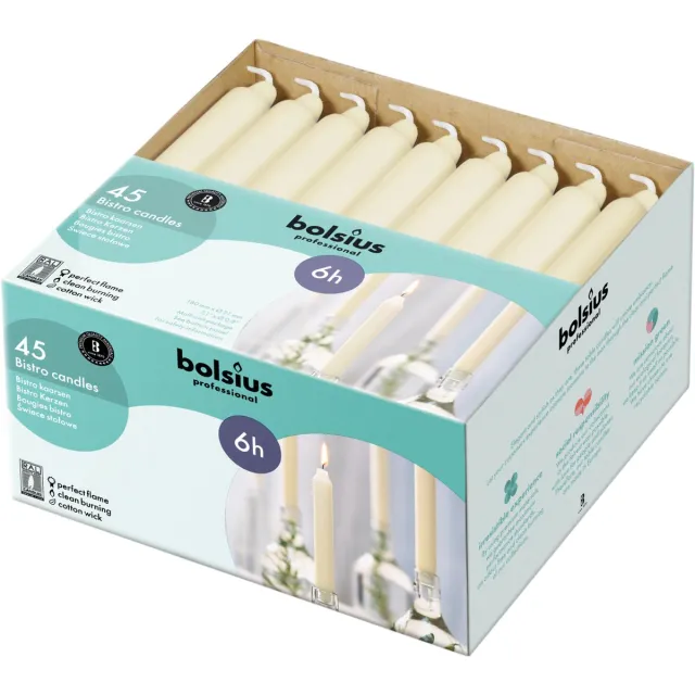 Bolsius Professional Dinerkaarsen Ivoor - 45 stuks - 18cm lang - Weinig rook en druipvrij