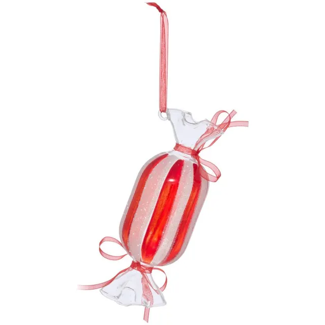 Feeric lights & Christmas Gestreepte glazen dennenboomhanger in rood, 13 cm Rose