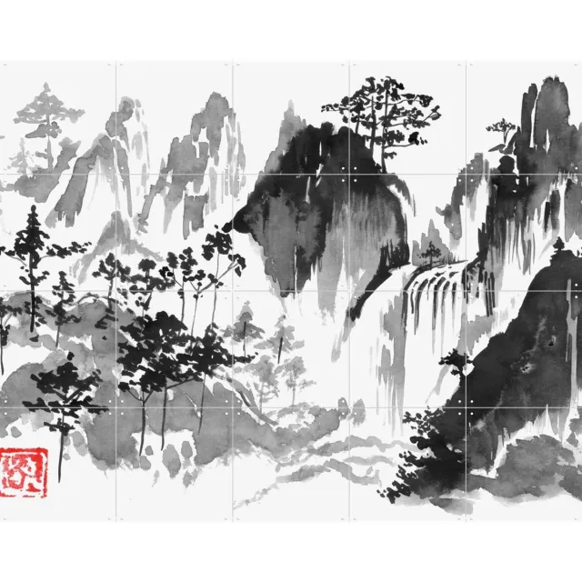 IXXI The Fall, Péchane - 100 x 80 cm - Grote wanddecoratie en posters - Illustraties, Naturalisme, Ukiyo-e, Gang, Slaapkamer, Woonkamer, Bomen Lichte tinten / Monochroom / Zwart / Zwart en wit