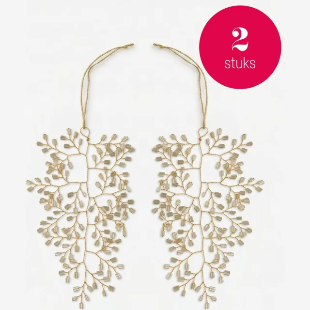 vtwonen Kerstornament Leaf - Goud - Metaal - Set van 2 - 15,5 x 10,5 cm