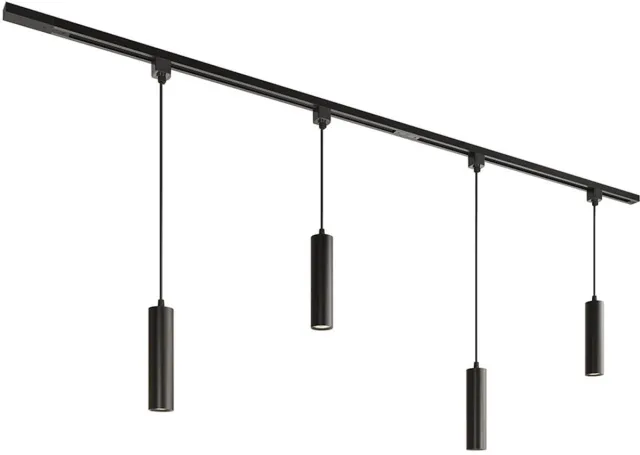 HOFTRONIC railverlichting pakket recht – 2x 1 meter rail – 4 hanglampen gu10 2700K warm wit – dimbaar – aluminium zwart – ip20 – modulair – 230V – railspots woonkamer keuken