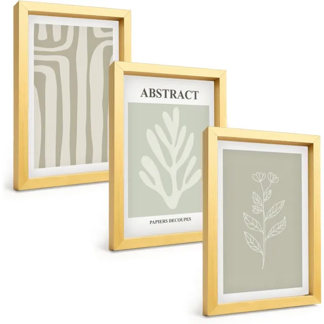 TULUP 4-Delige Schilderij Set - Abstracte plantpatronen in ingetogen kleuren - 20 x 30 cm - Moderne Wanddecoratie - Slaapkamer - Interieur Decoratie Gouden lijst