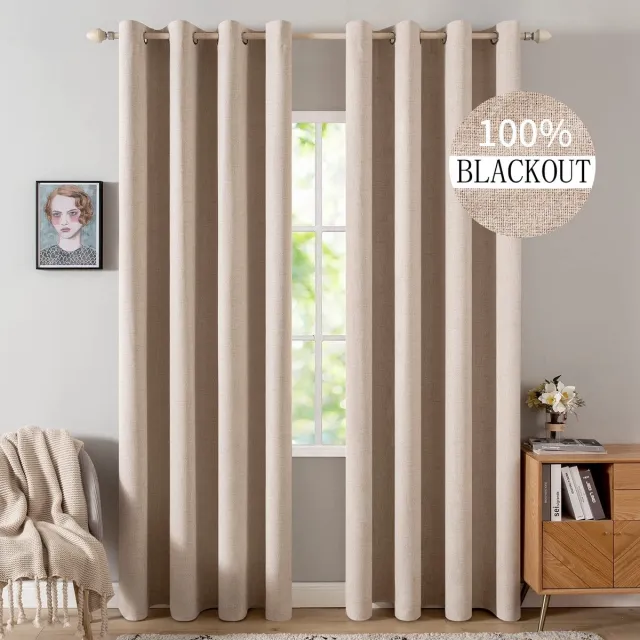 Unyqoos Stijlvolle Geïsoleerde Verduisteringsgordijnen voor Slaapkamer en Woonkamer, Set van Twee Stuks beige