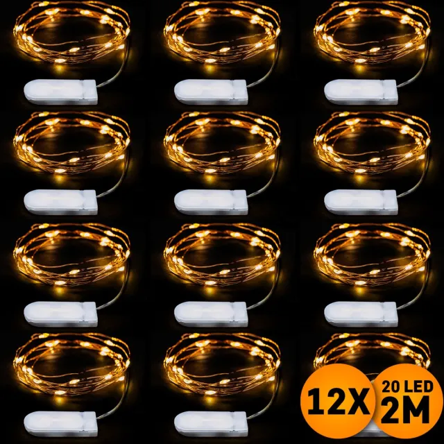 Emos Kerstverlichting op batterij, 12 stuks, 2 meter 20 LEDs, Warm Wit, Lichtsnoer type Nano Koperdraad, Kerstboomverlichting, Inclusief CR2032 batterijen, Lichtslinger geschikt voor binnen, kerstverlichting led