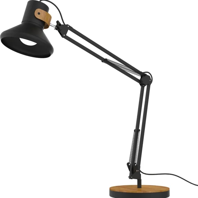 Unilux Bureaulamp met zwenkarm Unilux Baya LED zwart/bamboe. (1x E27 ledlamp van 12,6 W inbegrepen)