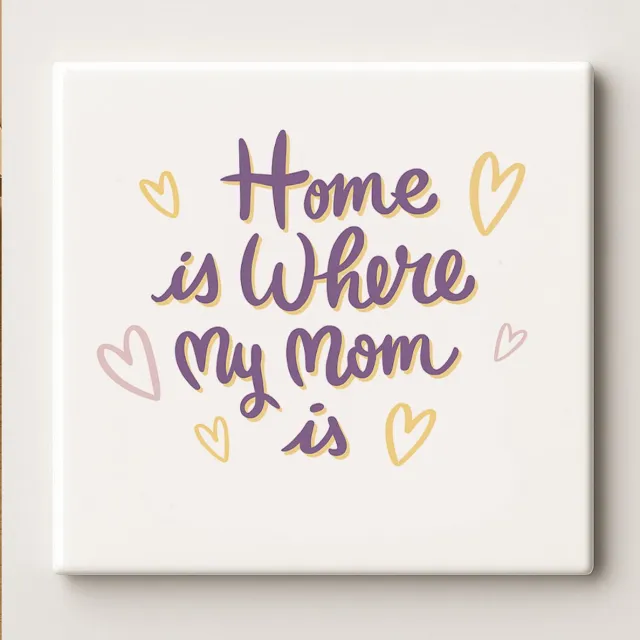 Nevolis Keramische Tegel 15x15cm – “Home Is Where My Mom Is” Hart Ontwerp – Lief Moederdagcadeau & Woondecoratie Multi Color