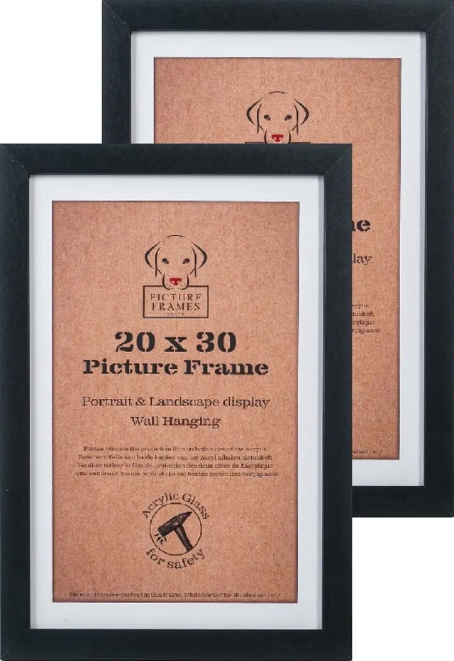 Picture Frame UK Set van 2 Fotolijsten Fotomaat 20x30 cm - MDF Hout - Zwart - Fotokader - Profielbreedte 20mm - Posterlijst