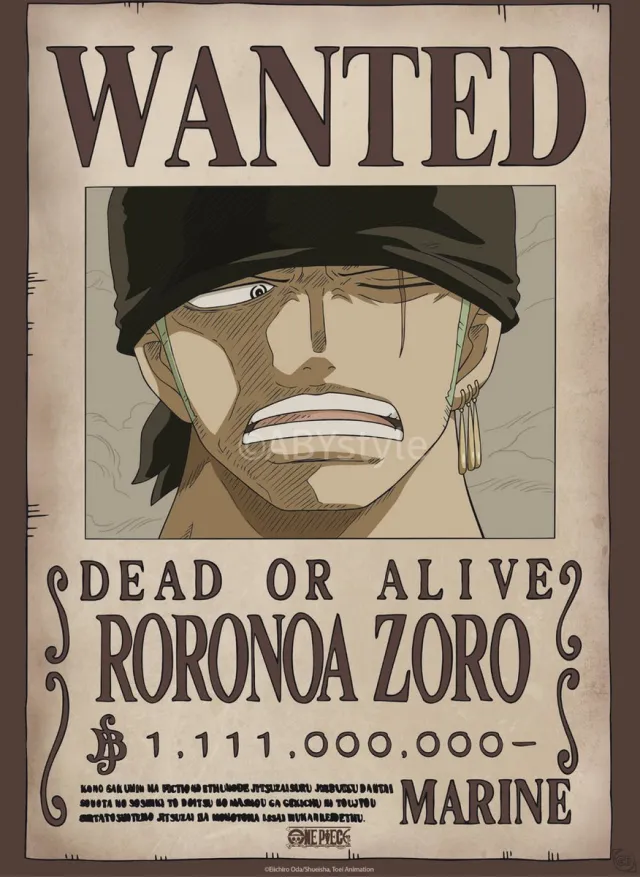 ABYSTYLE Poster One Piece - Wanted Zoro Wano 38x52cm Divers