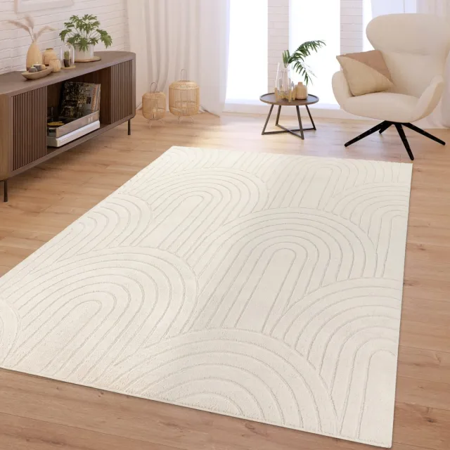 TT Home Woonkamer tapijt slaapkamer hoogpolig zacht wasbaar effen 3D look modern 120 x 160 cm Rond 120 x 160 cm Rond beige