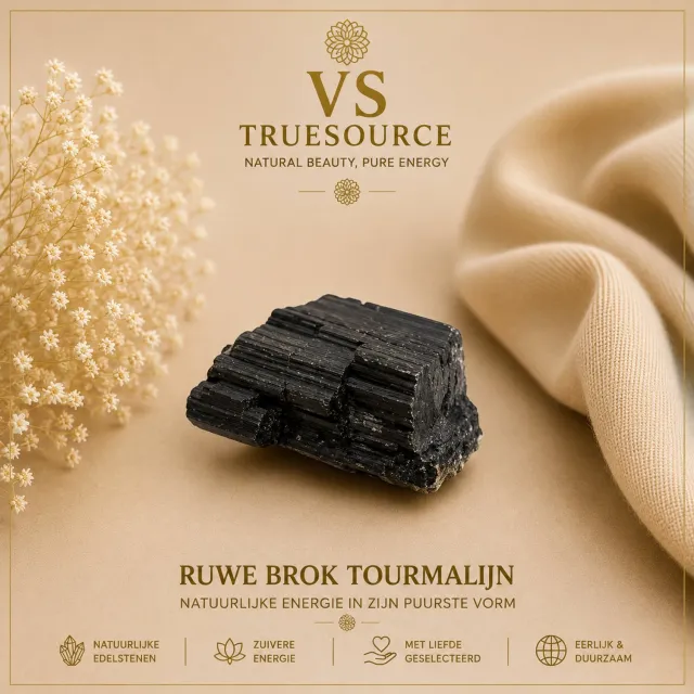 VS TrueSource Ruwe Zwarte Toermalijn 4–7 cm – Natuurlijk Mineraal – Unieke Ruwe Edelsteen – Decoratie & Verzamelsteen