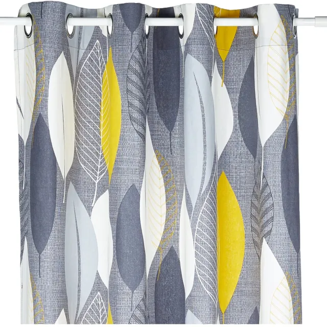 Ibenzoa Geel Katoen Gordijn Leafy 240x140cm - Met Ringlusjes
