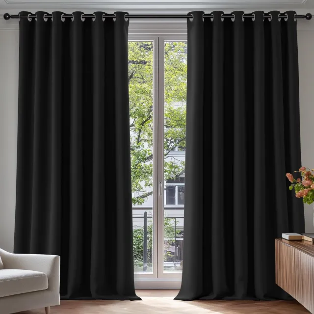 Famanu Verduisterende gordijnen set van 2 stuks, 229x229 cm, zwart, perfect voor slaapkamers en woonkamers