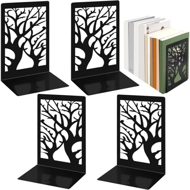 GelldG 4 Stuks Boeksteunen - Metalen Boekenstopper met Antislip Onderzijde - 9x12x17.5 cm - Ruimtebesparend Design - Geschikt voor Thuis, Kantoor, School en Bibliotheek - Metaal Zwart