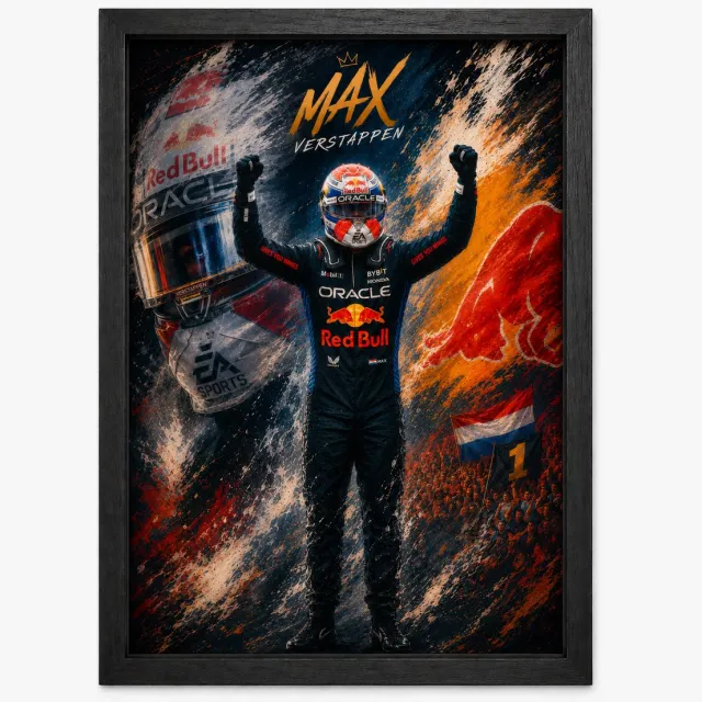 Joshimo Max Verstappen Art Poster | Formule 1 Kampioen | Inclusief Zwarte A4 Lijst