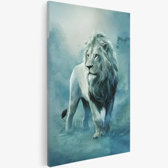 Saammp Canvas Schilderij - Abstracte Leeuw - Blauw - Dieren - 50x70 - Foto op canvas - Wanddecoratie - Muurdecoratie Woonkamer - Slaapkamer decoratie - Canvas Print Multicolor