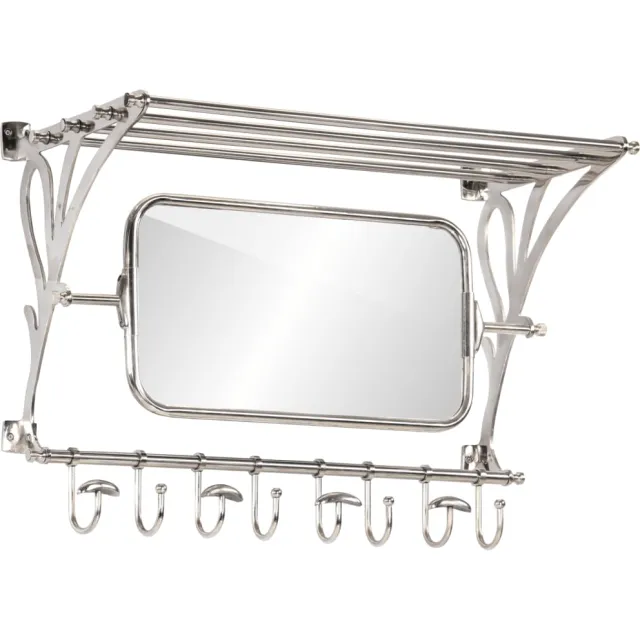 vidaXL Bagagerek met kleerhangers en spiegel wandmontage aluminium Zilver