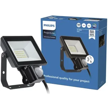 Philips Breedstraler Projectline - Zwart - 20w - 1800lm - Warm Wit - Ip65 - Met Bewegingssensor