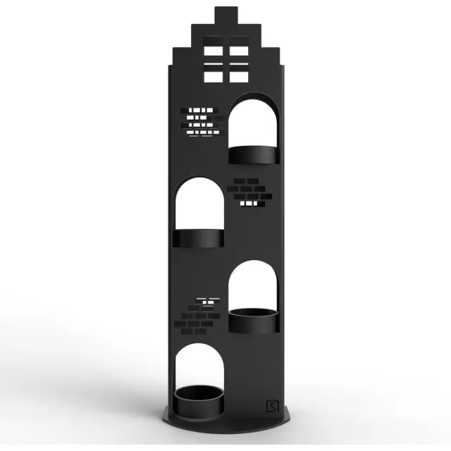 Steellish Waxinelichthouders Grachtenpand | Theelichthouder | Large | Zwart | 3D | 4 lichtjes