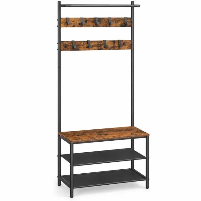 Luxevo Kapstok met Schoenenbank - 9 Haken - 180x64x32.2 Donker Hout/Zwart