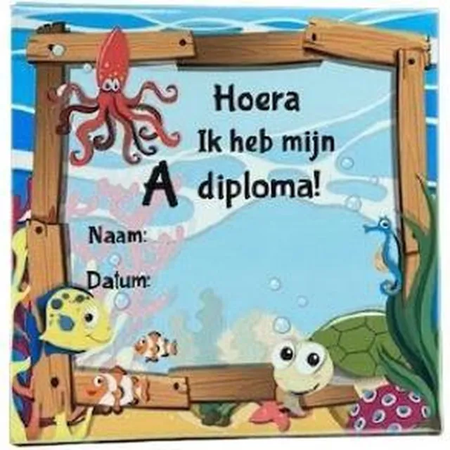O.T.Trends Zwemdiploma A cadeau tegeltje 15x15 cm © Blauw