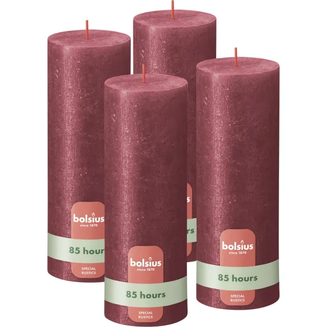 Bolsius Rustieke kaars Shimmer - 4 Stuks - Metallic - Rood – 19cm - 85 branduren Metallic rood