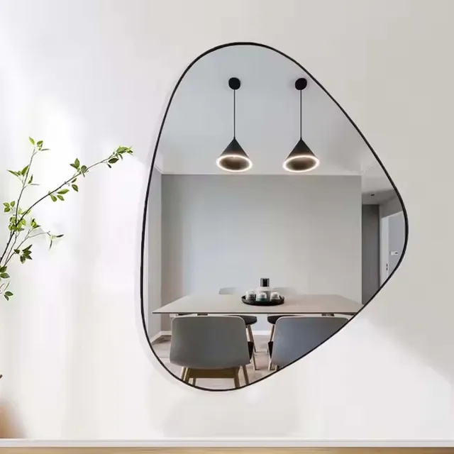 SERALUXE Designer Spiegel 49 x 76,2 cm - Organische Vorm - Asymmetrisch - Wandspiegel -Hal Spiegel - Spiegels- Hangspiegel - Spiegel Staand - Toilet - Hal - Woonkamer - Slaapkamer - Zwart - Metaal - Makeup Spiegel - Hollywood Spiegel - Mirrors