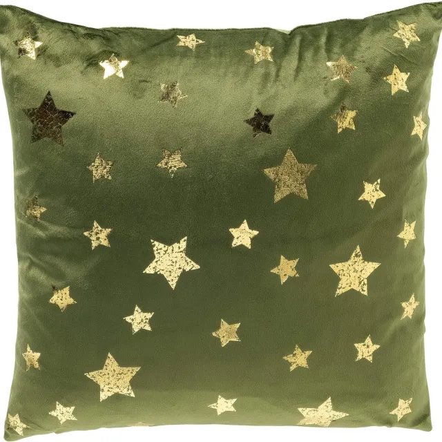 Textino STARRY-SKY - kussenhoes 45x45 cm - fluweel - sterren - Bronze Green - groen, goud