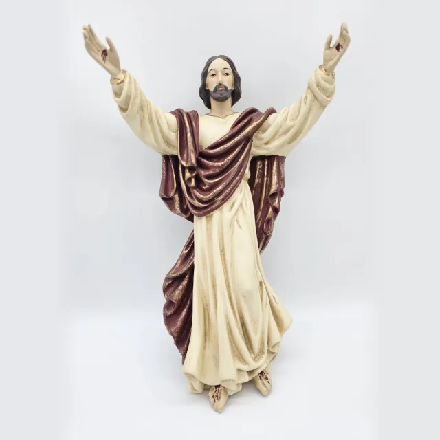 PabenSrl Jezus Christus met open armen - beeld 28 cm - muurbeeld - materiaal polystone - religieus beeld - katholiek rood