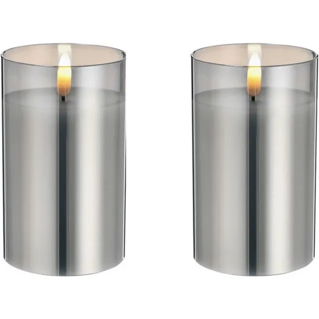 Cepewa 2x stuks luxe led kaarsen in grijs glas D7,5 x H12,5 cm - met timer - Woondecoratie - Elektrische kaarsen