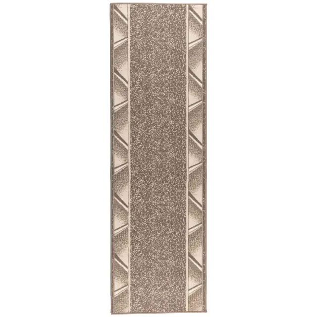 vidaXL Lopers - Tapijt - FLORNES - Geweven - Taupe - Zigzag - 100 - x - 400 - cm - PP - 7 - mm