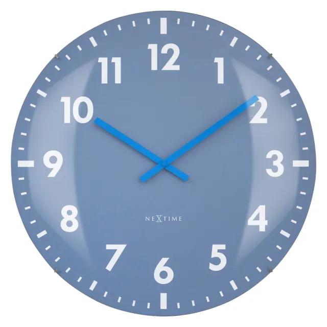 NeXtime Grote wandklok 50cm met gewelfde glazen lens - Stil - Glas - "Duomo 50" Blauw
