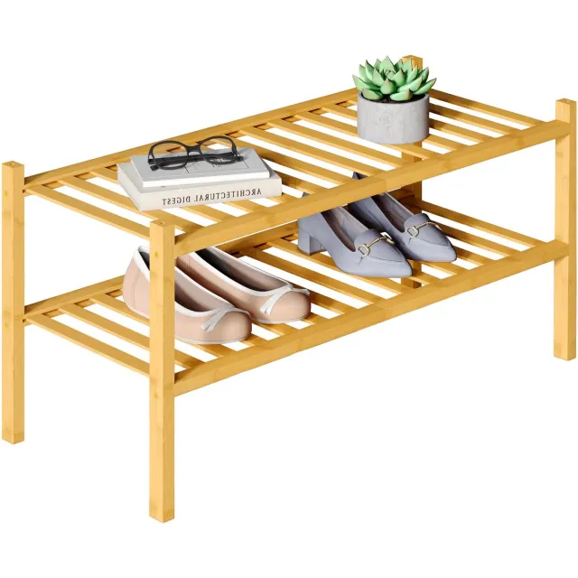 smiry Schoenenrek - 2 Lagen - Bamboe Schoenenrek - Bamboe Schoenenkast -Voor 9 paar schoenen- 68x28x33cm - Bamboe - Houtkleur