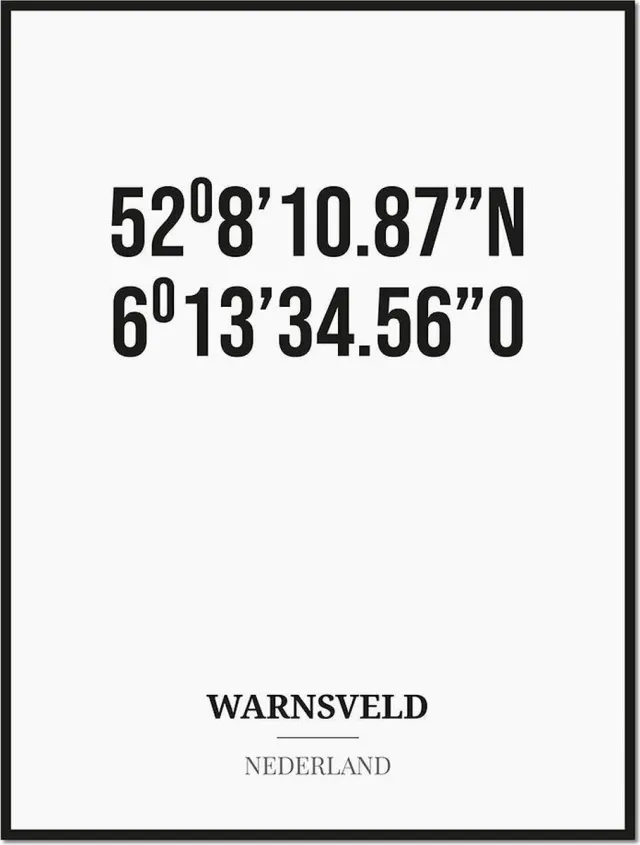 Studio216 Poster/kaart WARNSVELD met coördinaten zwart, wit