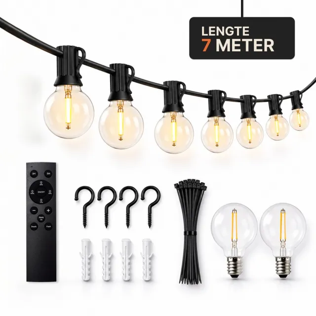 YØT Lichtsnoer Buiten - 12 LED lampjes - 7M Prikkabel - IP44 Lichtslinger Met Afstandsbediening - Buitenverlichting - Dimbaar - 2700K Warm Wit