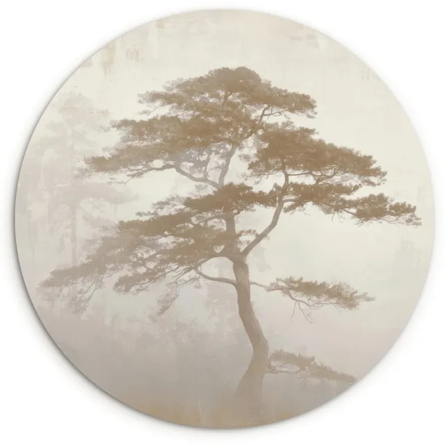 WallCircle Wandcirkel 120x120 cm - Muurcirkel Boom - Oosterse stijl - Landschap - Muurdecoratie woonkamer - Wanddecoratie slaapkamer - Kamer decoratie accessoires - Ronde schilderijen Boom - Landschap