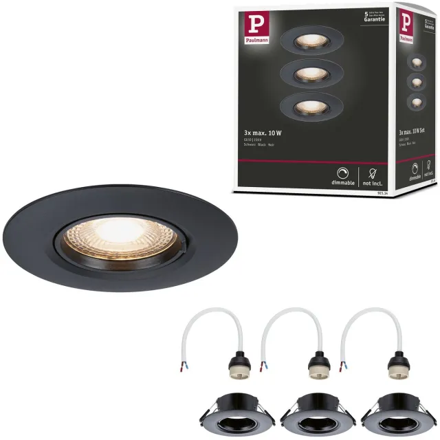 Paulmann Inbouwlamp Set van 3 star rond 90 mm GU10 max. 3x10W 230V dimbaar Zwart