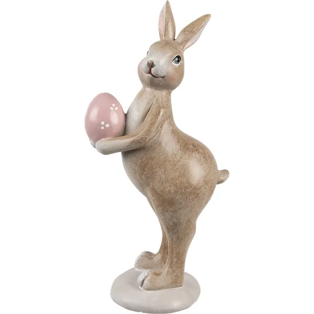 Clayre & Eef Decoratie Beeld Konijn 18 cm Beige Kunststof