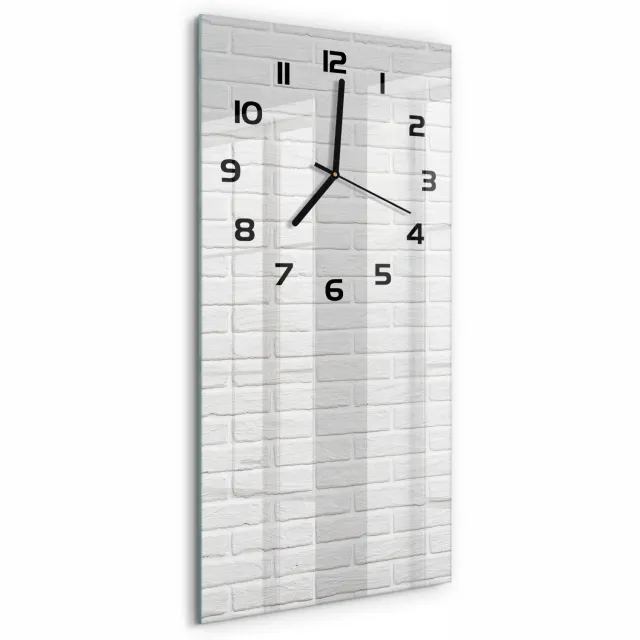 TULUP Wandklok - Bakstenen muur Glazen Wandklok Design - 30x60 cm - Wit Klok Glas Met Opdruk - Zwarte handen - Rechthoekige Klok - Wandklok Glas Met Motief - Decoratieve Glazen Klok