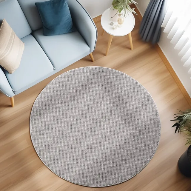 Loom Vloerkleed – Lichtgrijs – Effen & Modern – Laagpolig – Geweven Vloerkleed – 120x120 cm rond