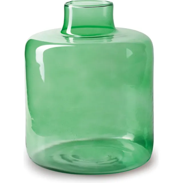 Jodeco Bloemenvaas Willem - transparant groen glas - 19 x 23 cm - fles vorm vaas
