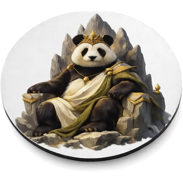 Mr Cadeautjes MDF magnetische fotolijst rond Ø 9,5 - design Een trotse panda op een minimalistische bergtroon met wind e | cadeau Wit